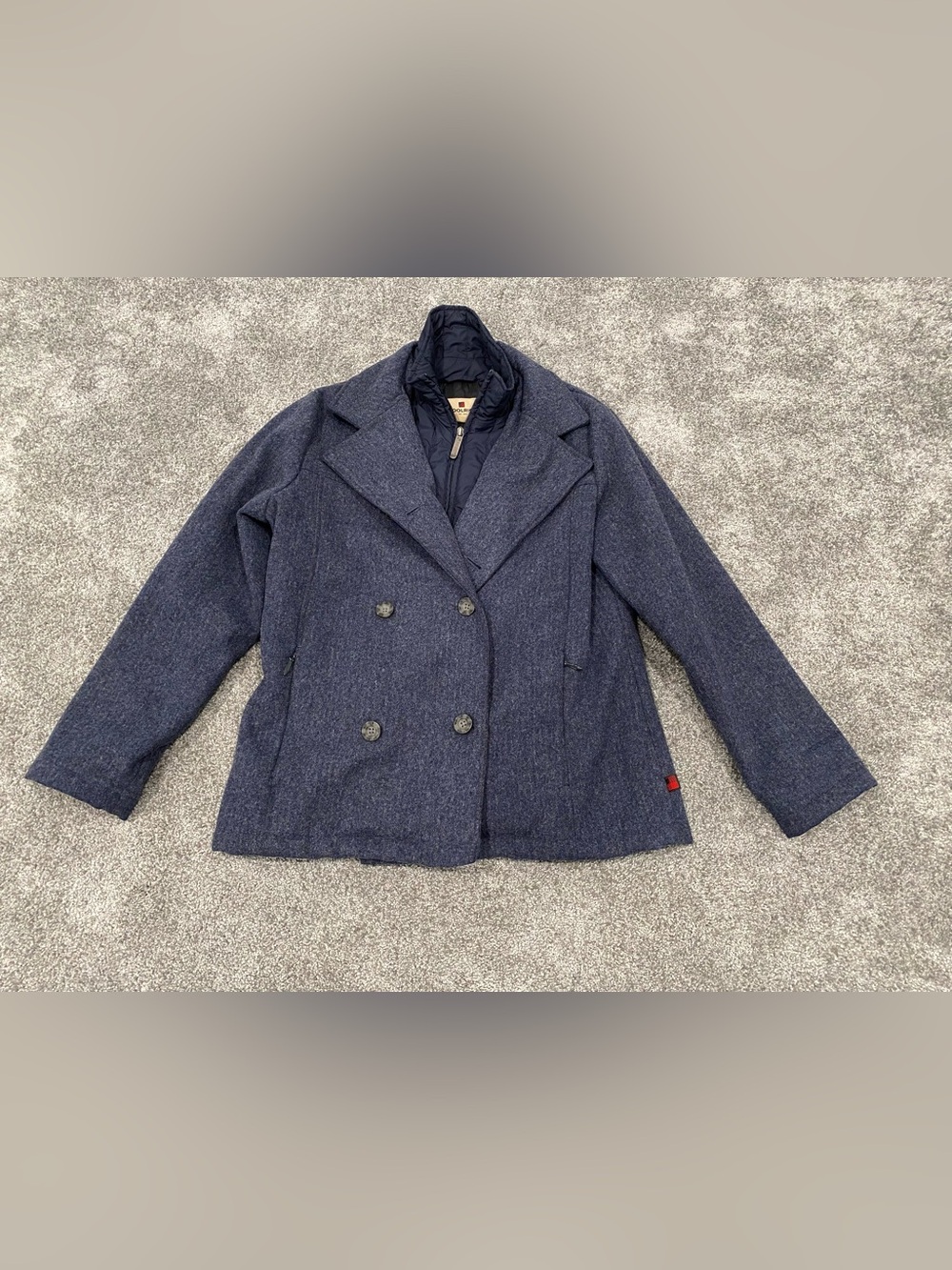 Women’s Woolrich Double Breasted Coat Wool Small Zip Pockets New Navy Heather